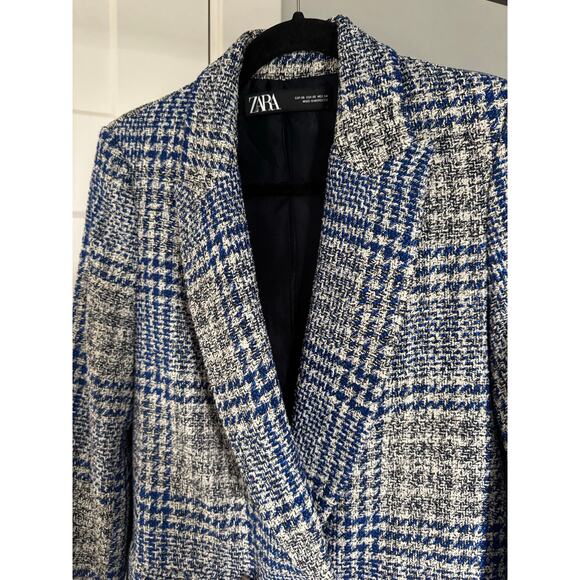 Zara Blazer Plaid Pronounced Shoulders Double Breasted XS - Picture 2 of 3